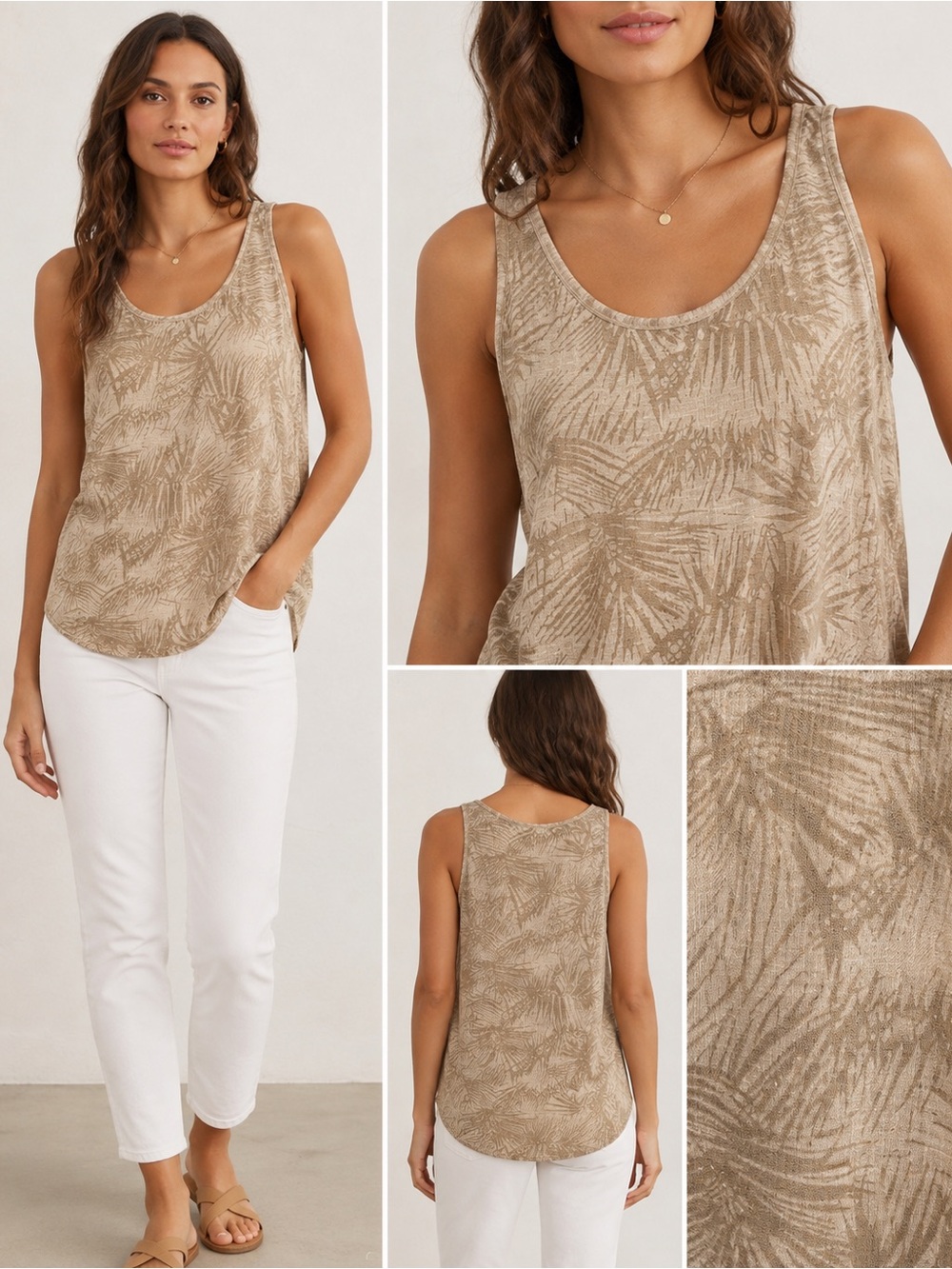 Mango Suit Tropical Palm Print Linen Blend Tank Top Size M NWT